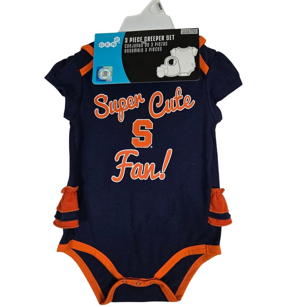 Syracuse Orange Baby 3 piece Outfit Set 12 month One piece, booties, bib 0705